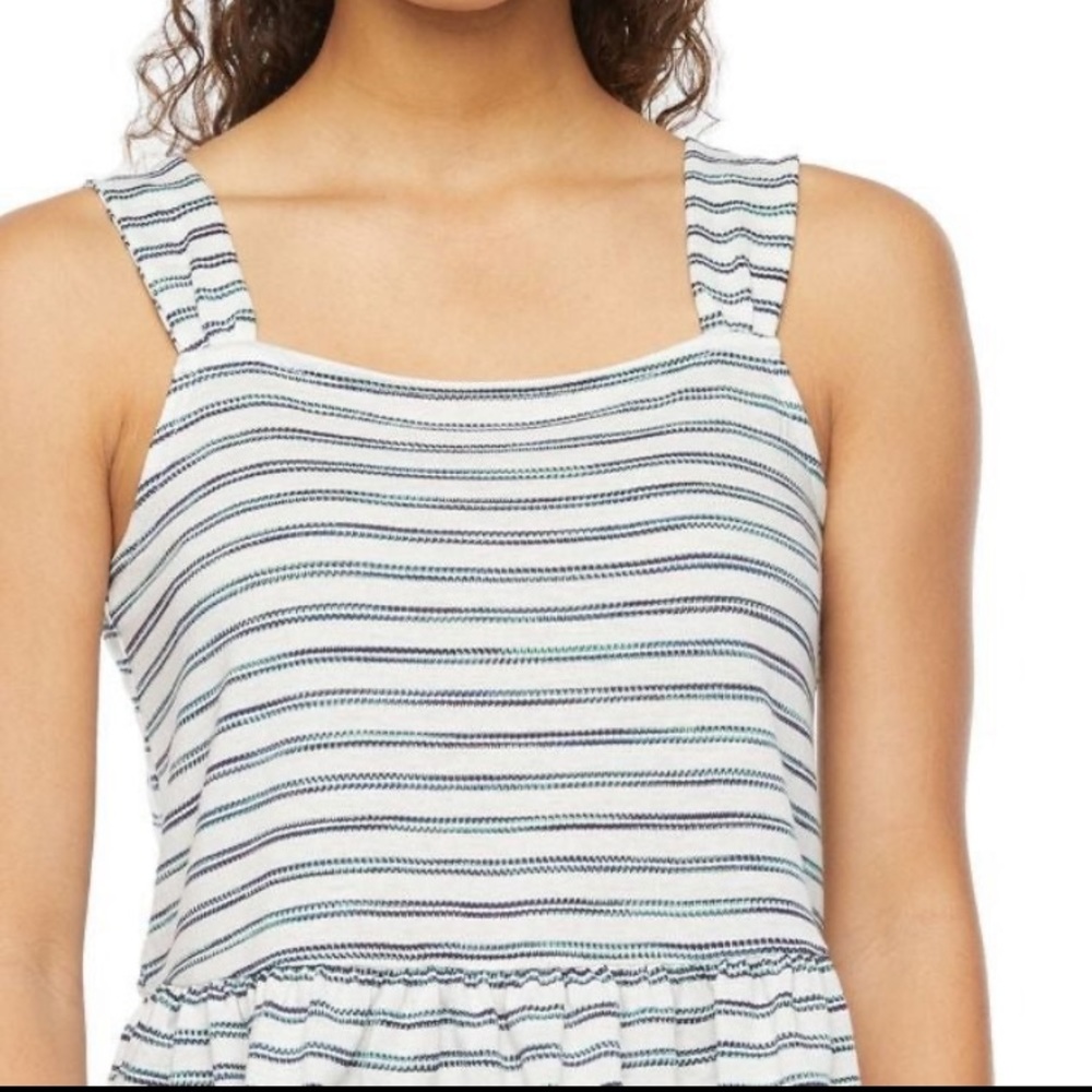 A.N.A Striped Tank Squared Neck and Drop Waist - Blue Green XL NWT